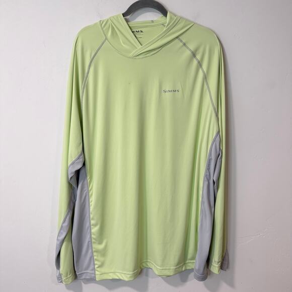 Simms Men's Solarflex Hoody Pullover Sun Shirt Green Grey 2XL Fishing UPF - Picture 1 of 9